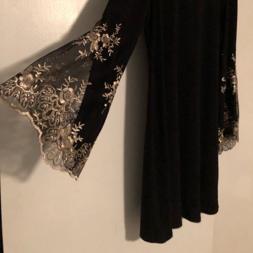 Black gold trim shift holiday dress